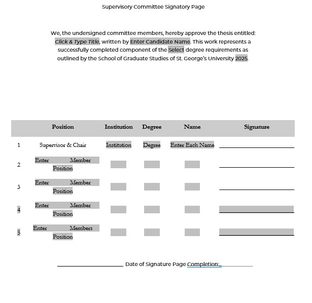 Supervisory Committee Signatory Page Specimen