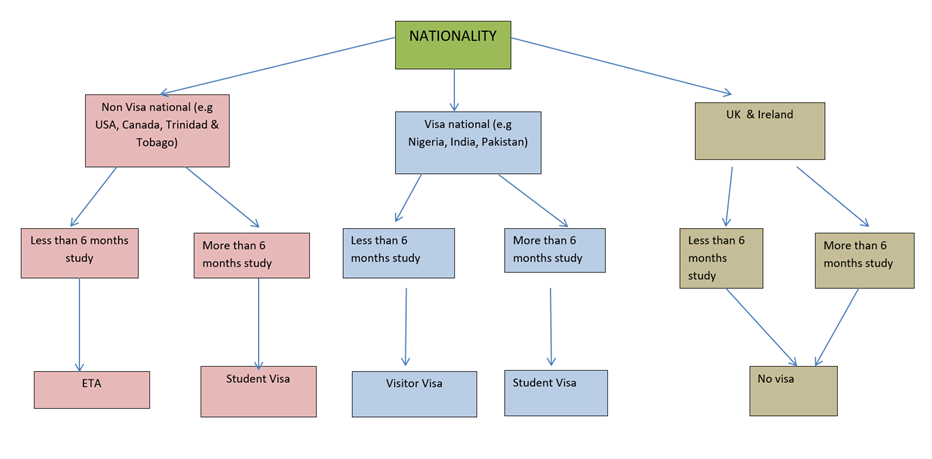 Flow Chart demonstrating which visa to apply for