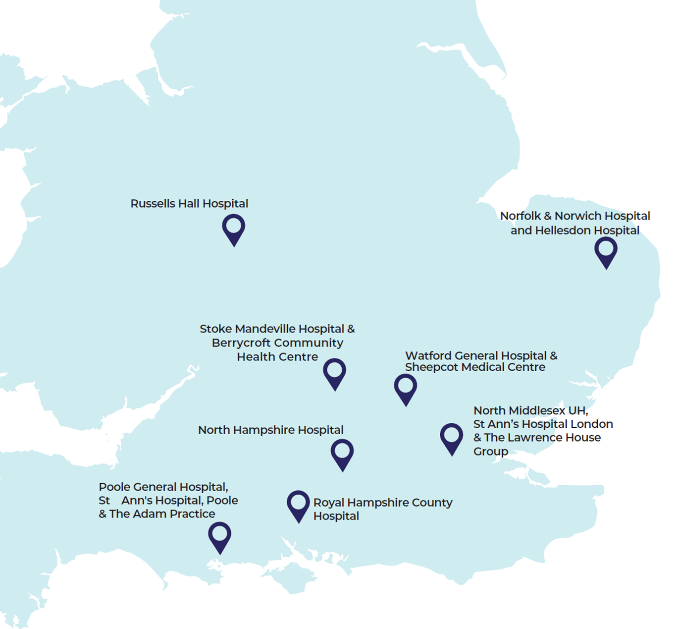 Map of Uk Affiliated Hospitals